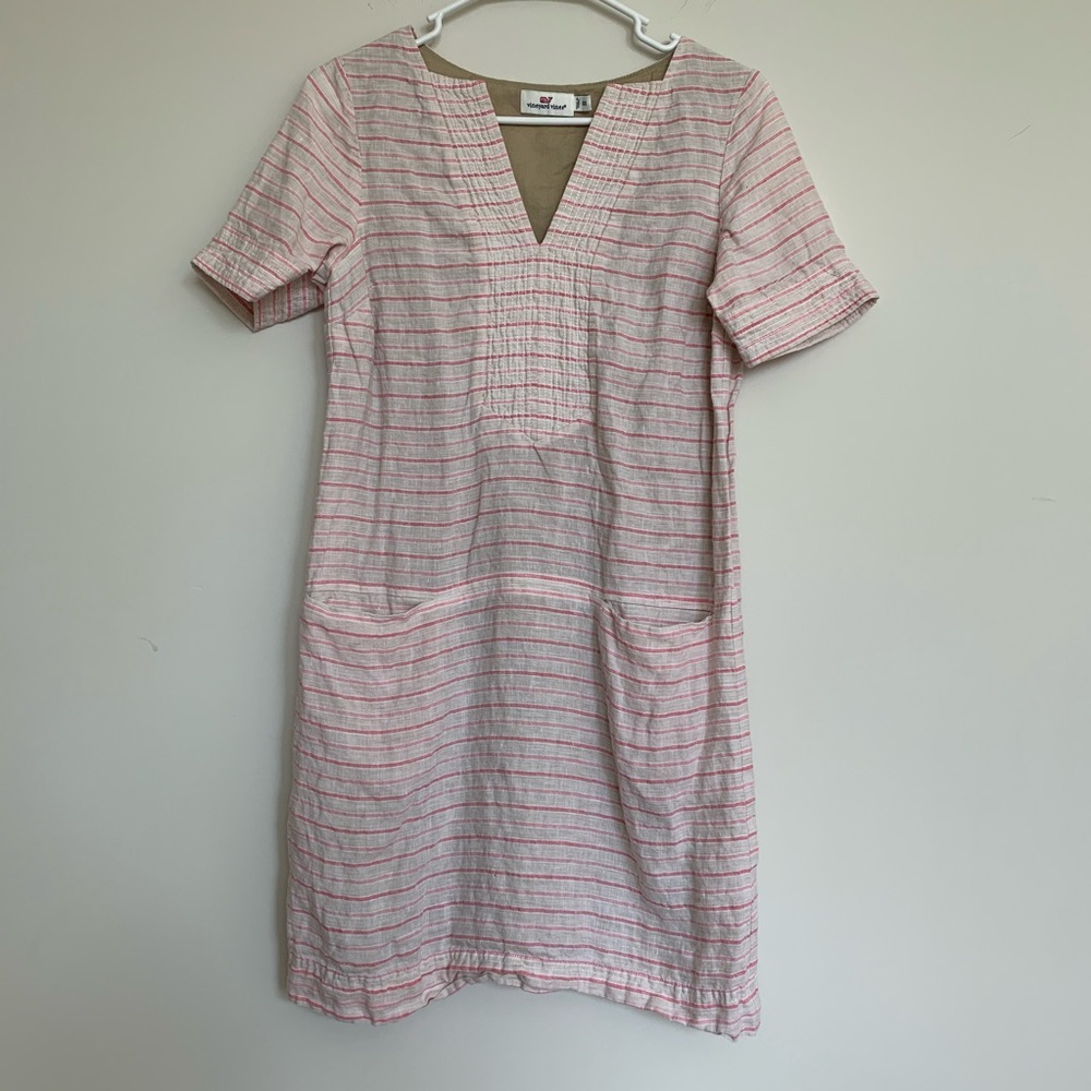 M1 Vineyard Vines Pink Striped Linen Dress‎ Women 00
